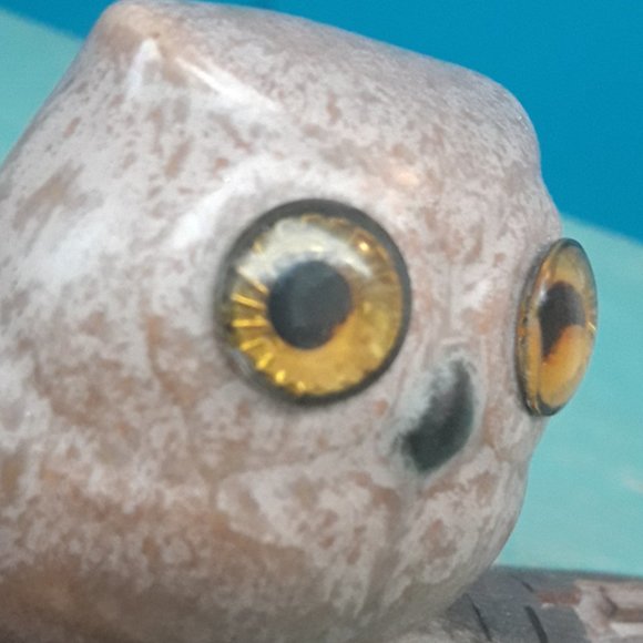 Pottery Clay Owl on Driftwood Artist Signed Glass Eyes Bird Themed Art - Picture 8 of 15